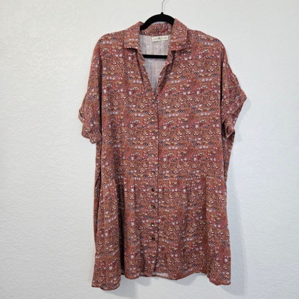 Natural Life Floral Print Drop Waist Tiered Tunic Dress Womens‎ L/XL Cottagecore